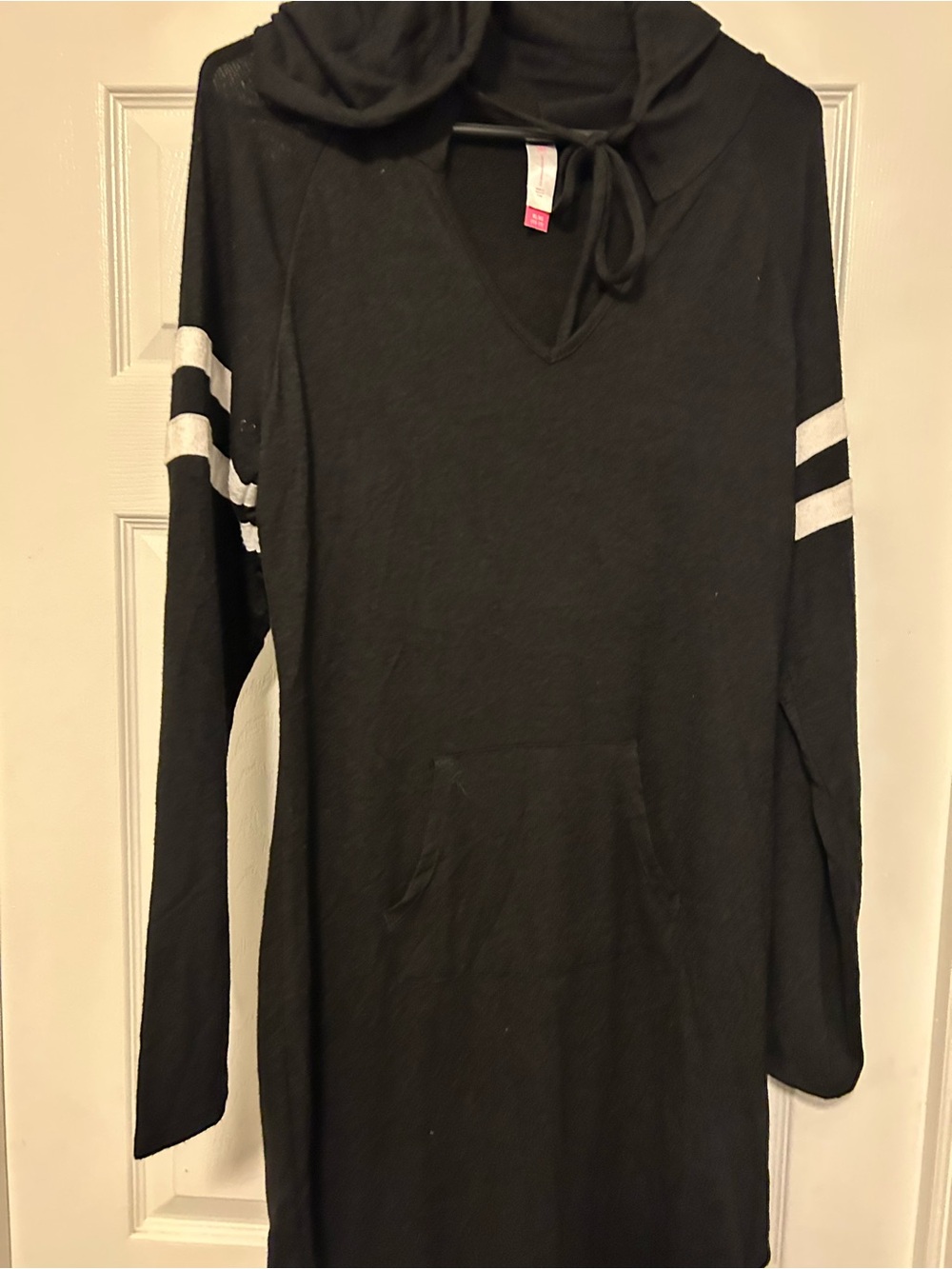 No Boundaries Black Hooded Long-Sleeve Dress dz XL White Sleeve Stripes new with